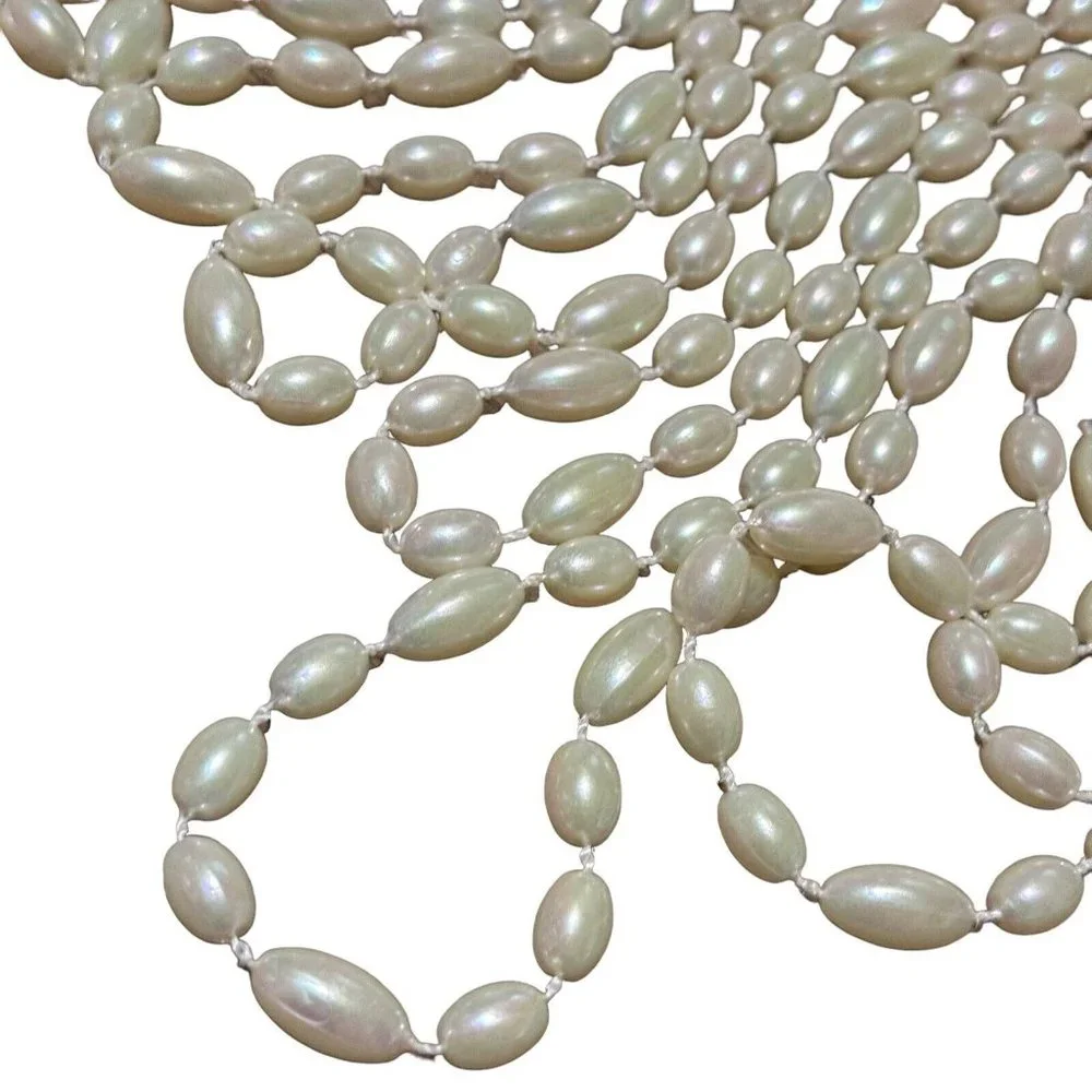 Vintage Plastic Oval Irridescent Beaded Christmas Tree Garland 6ft